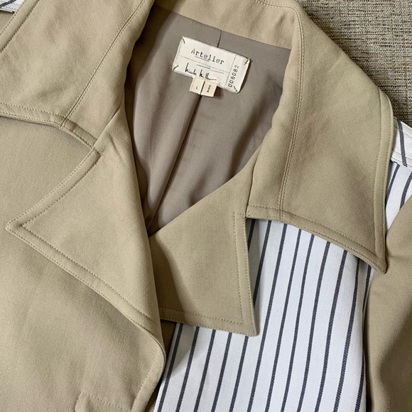 NICOLE MILLER Caprivi Striped Jacket in Khaki with Contrast Panel, Size Large - Picture 8 of 13